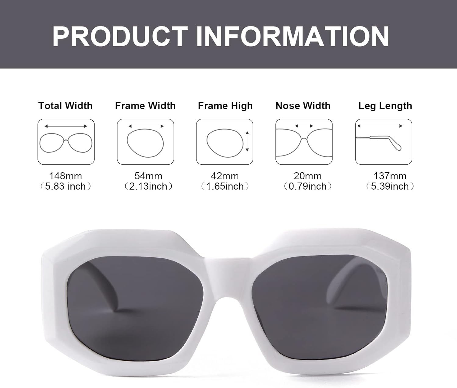 

Солнцезащитные очки VIA LEECA Trendy неправильной формы, прямоугольной формы, для женщин и мужчин, винтажные очки для вождения в стиле 90-х, одна упаковка, 1 Pack White