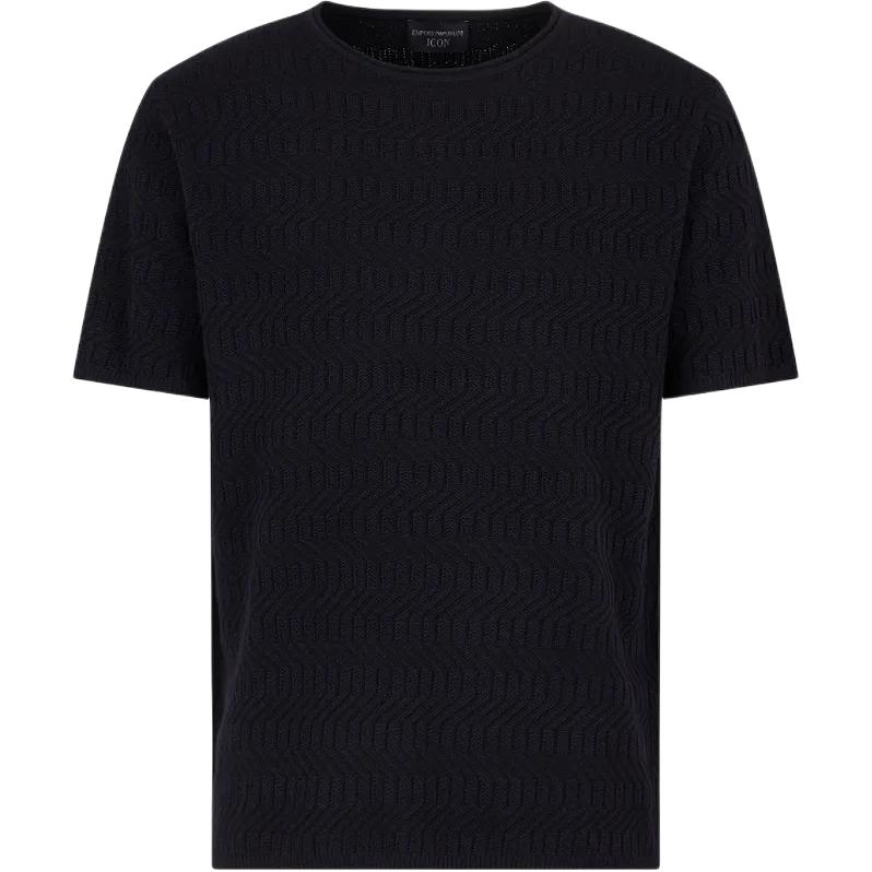 

Джемпер из верджинской шерсти с круглым вырезом и двухцветным жаккардовым узором в стиле оп-арт EMPORIO ARMANI, marine синий