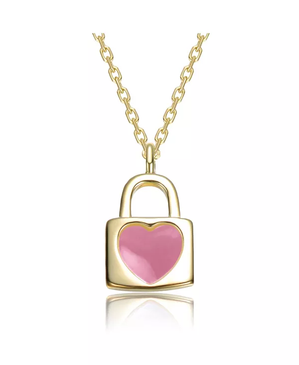 

Детское ожерелье с замком-сердечком в форме сердца, покрытое 14-каратным золотом и нежно-розовой или розовой эмалью Gigigirl, pink