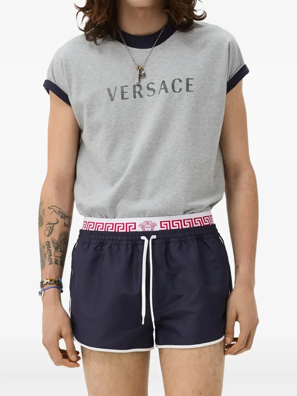 Плавки-шорты с двойным поясом VERSACE, синий — фото 3