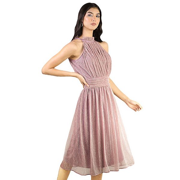 

Женское платье миди с блеском, без рукавов, на запах и плиссированным лифом Artyska, Peach Pink