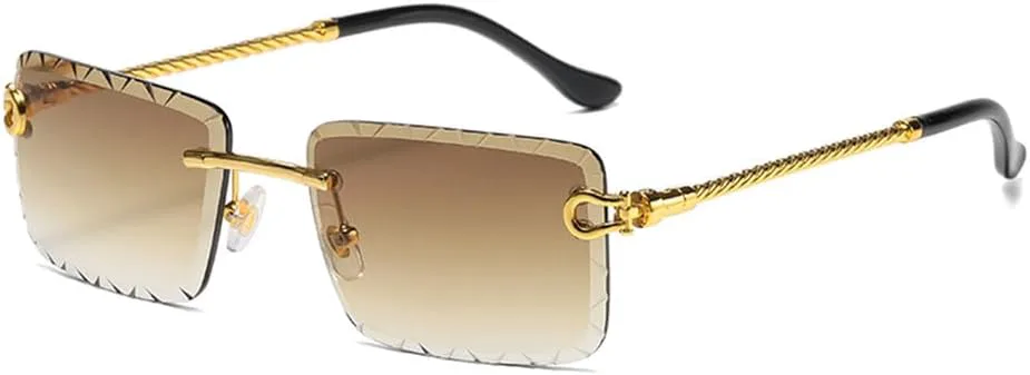 

Солнцезащитные очки без оправы с вырезом, металлические закрученные зеркальные дужки, цветные солнцезащитные очки для уличной фотографии HHZZYVY, Golden Brown