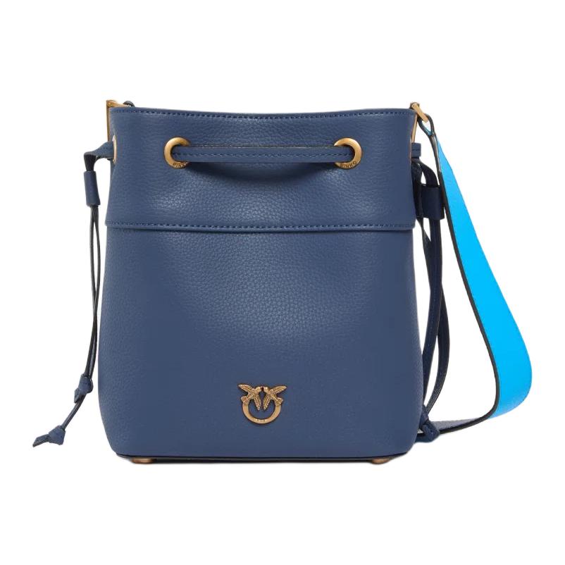 

PINKO Сумка-ведро Love Birds Series Calfskin, маленькая женская сумка через плечо Blue