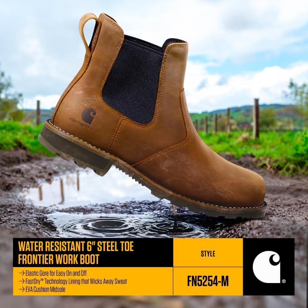 Carhartt мужские Chelsea ботинки Frontier с водонепроницаемым стальным носком - кожаные ботинки на молнии с эластичной вставкой, EVA подошвой и прочным сцеплением, Bison Brown Oil Tan — фото 4