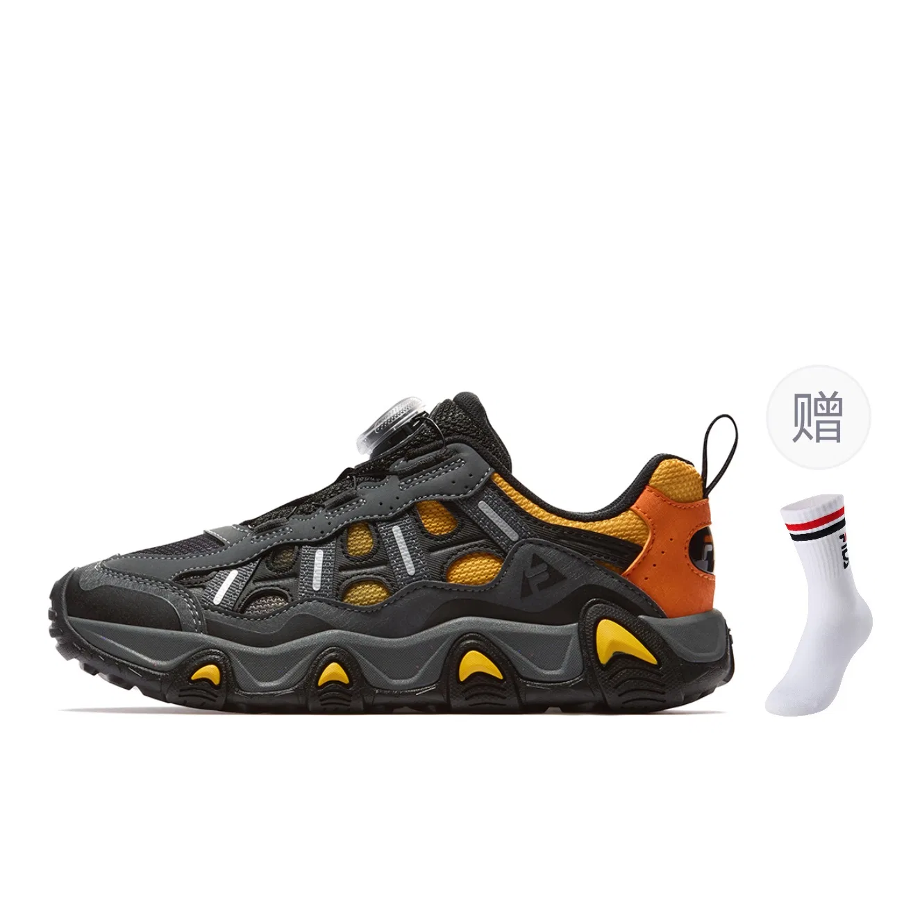 Детские кроссовки для активного отдыха FILA KIDS Performance FPH, серо-черные с желтым