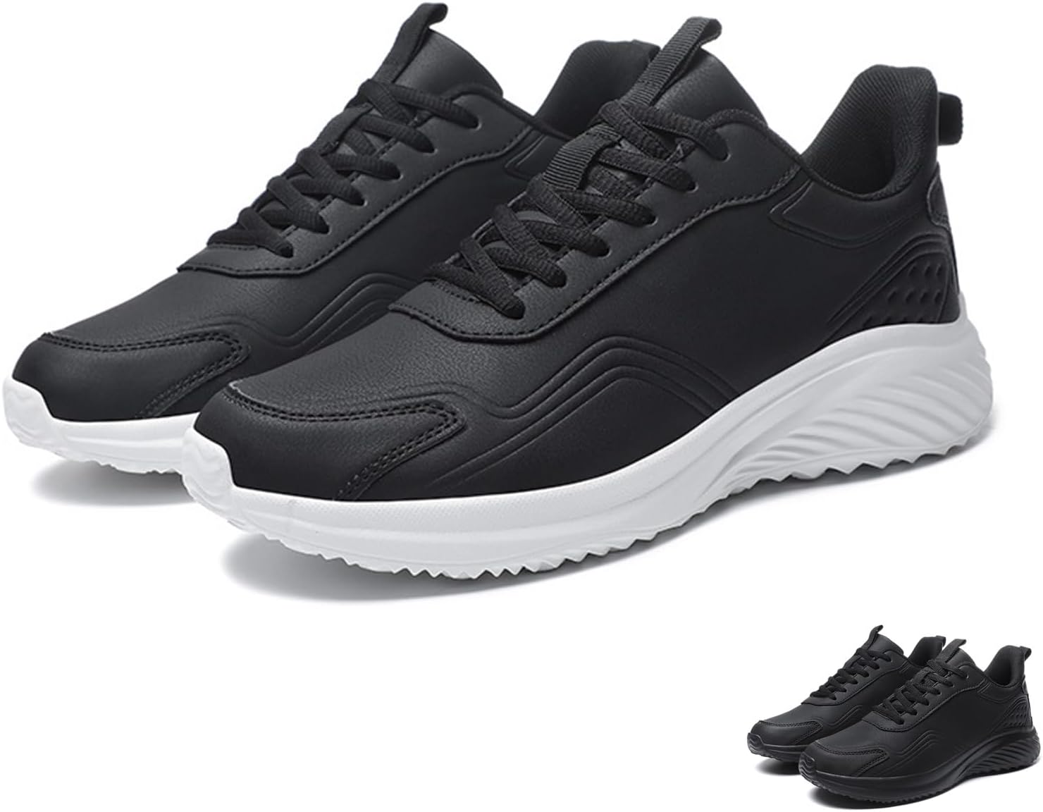

Мужские водонепроницаемые кожаные кроссовки с амортизирующей подошвой для бега, классический круглый носок, шнуровка, для улицы и повседневной ходьбы, легкие, противоскользящие, удобные треккинговые кроссовки Glbdu, черный