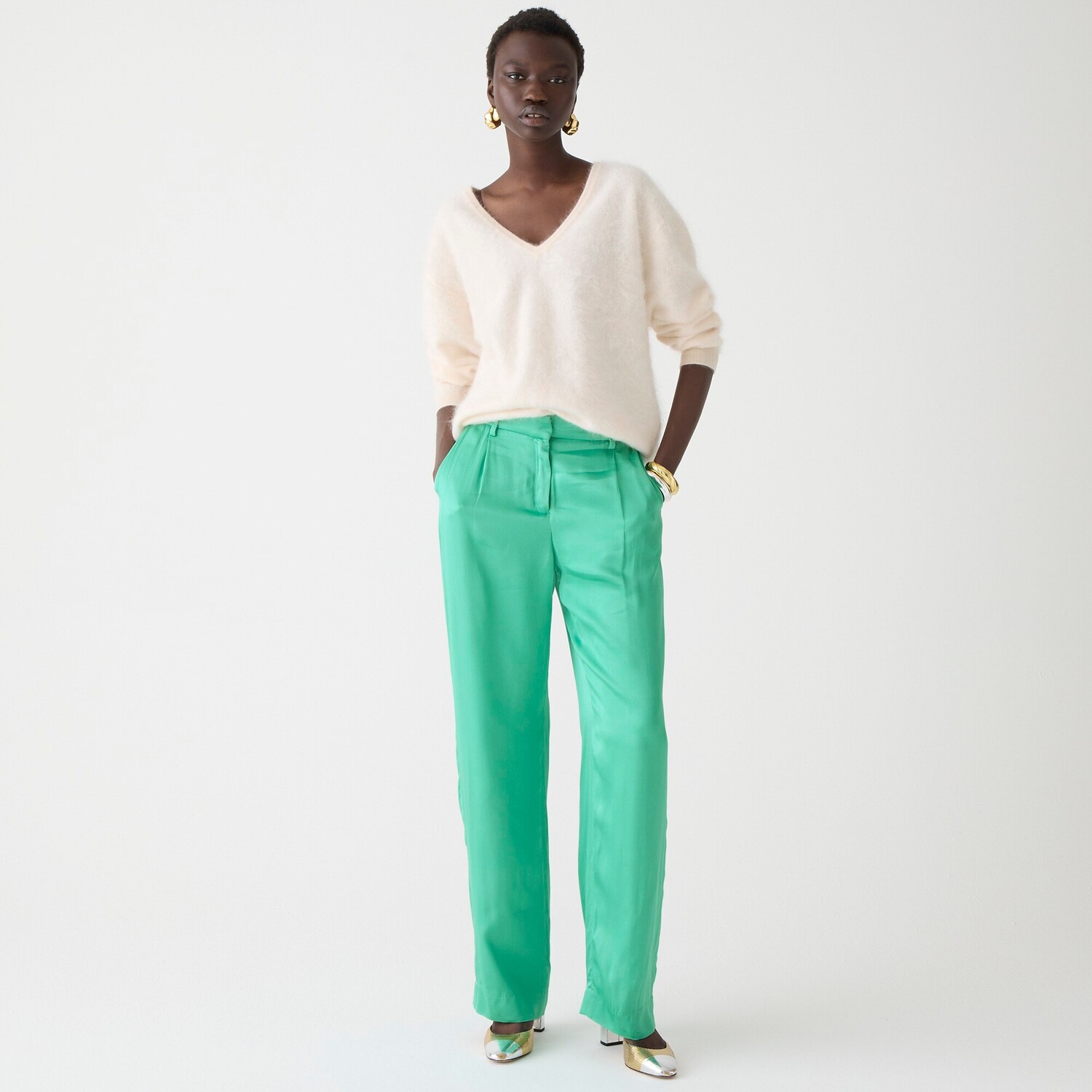 

Маленькие прямые брюки из блестящего крепа. J.Crew, зеленый