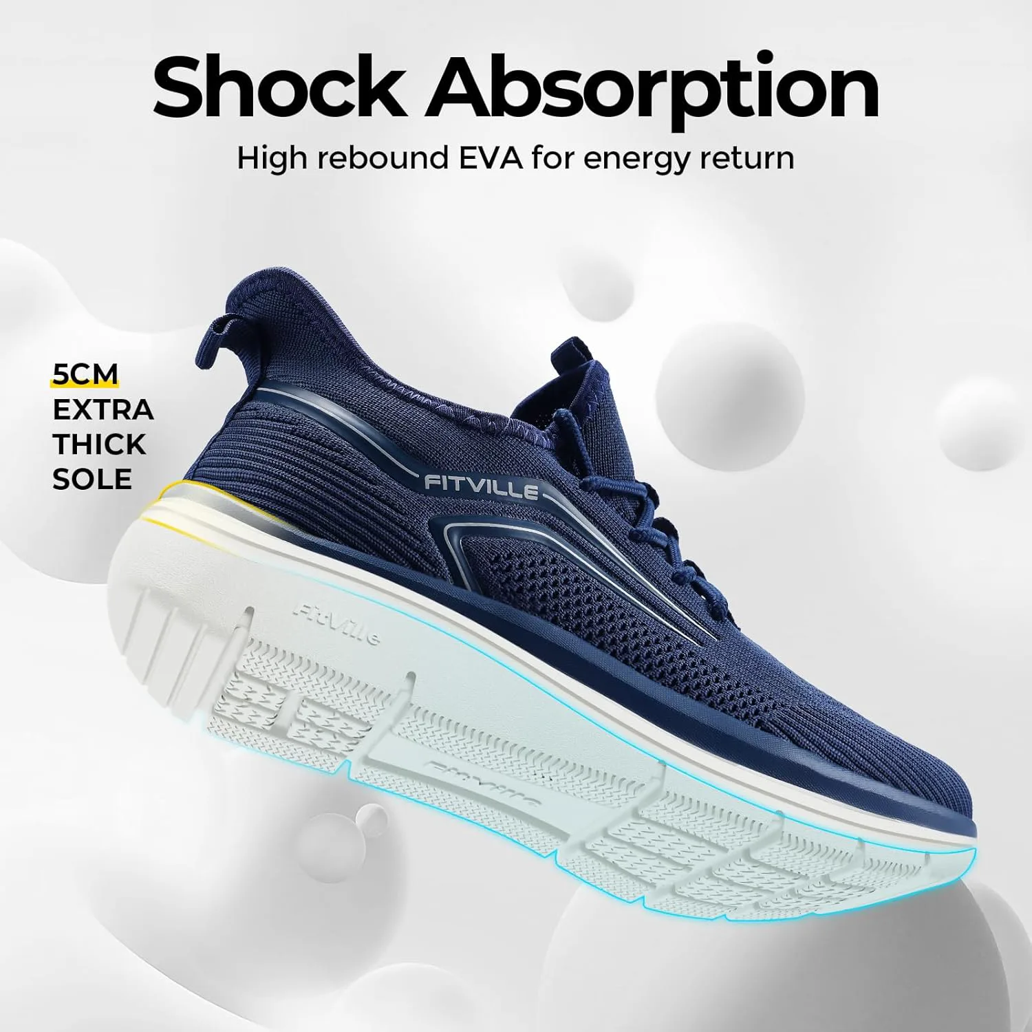 

Мужские широкие кроссовки для ходьбы FitVille, легкие спортивные слипоны для тренировок при плоскостопии - Cloud Strider V1, темно-синий