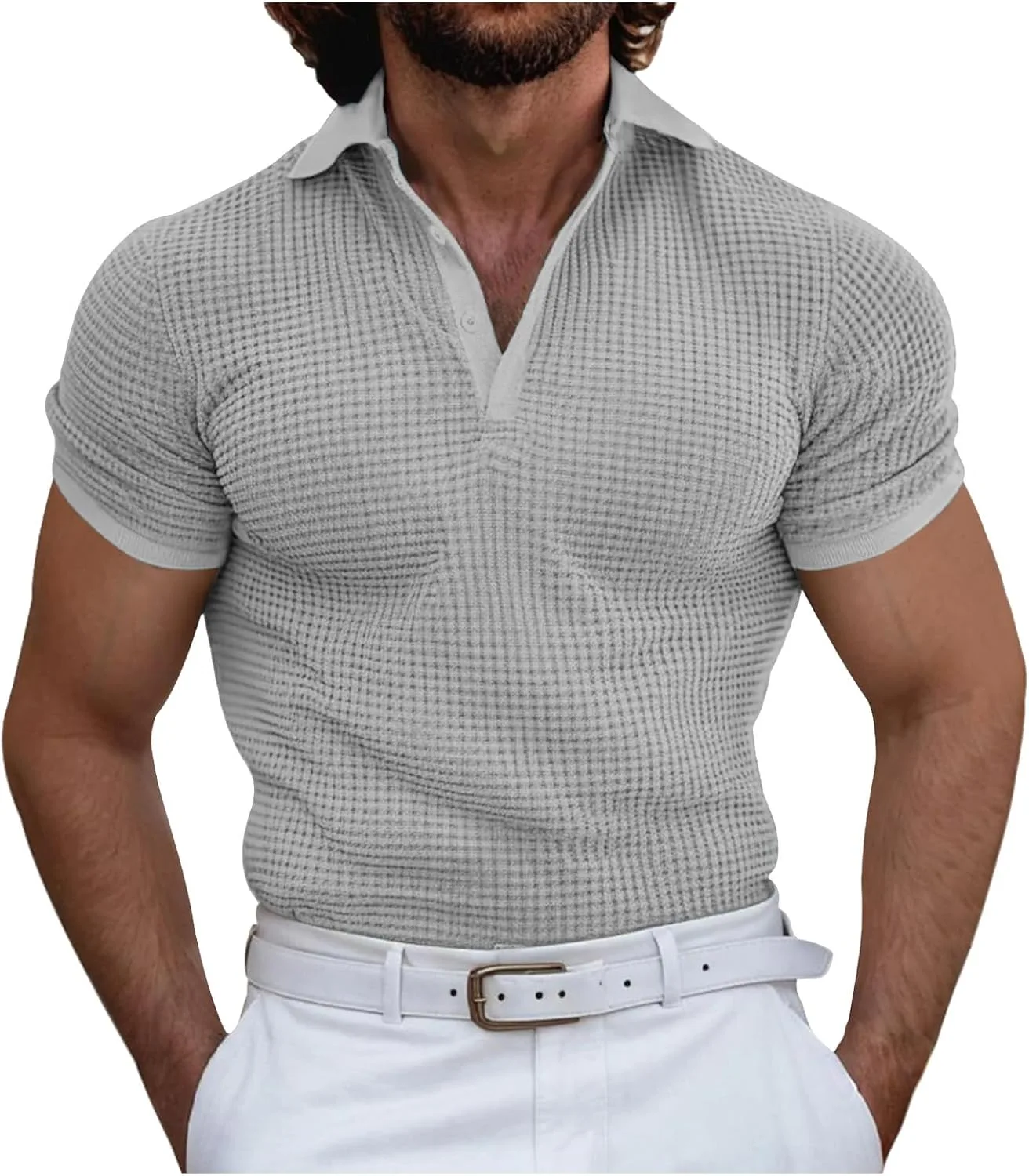 

Мужская футболка-поло V-образного выреза с коротким рукавом Slim Fit Thatrich