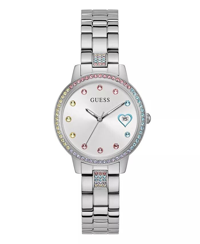 

Женские часы с датой, серебристые из нержавеющей стали, 34 мм GUESS, серый