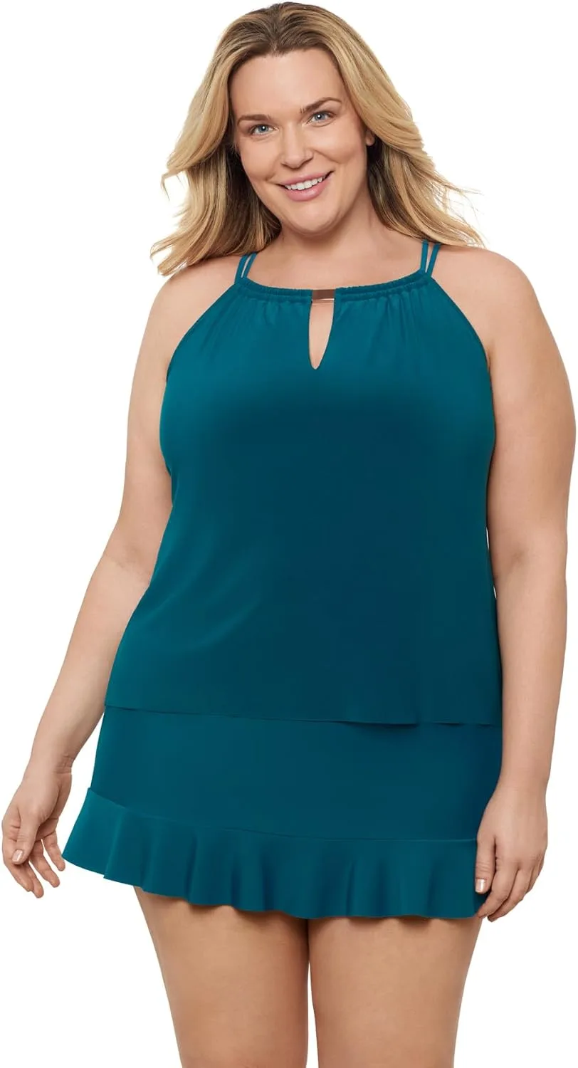 

Женский топ-танкини Aqua Green с высоким вырезом и регулировкой