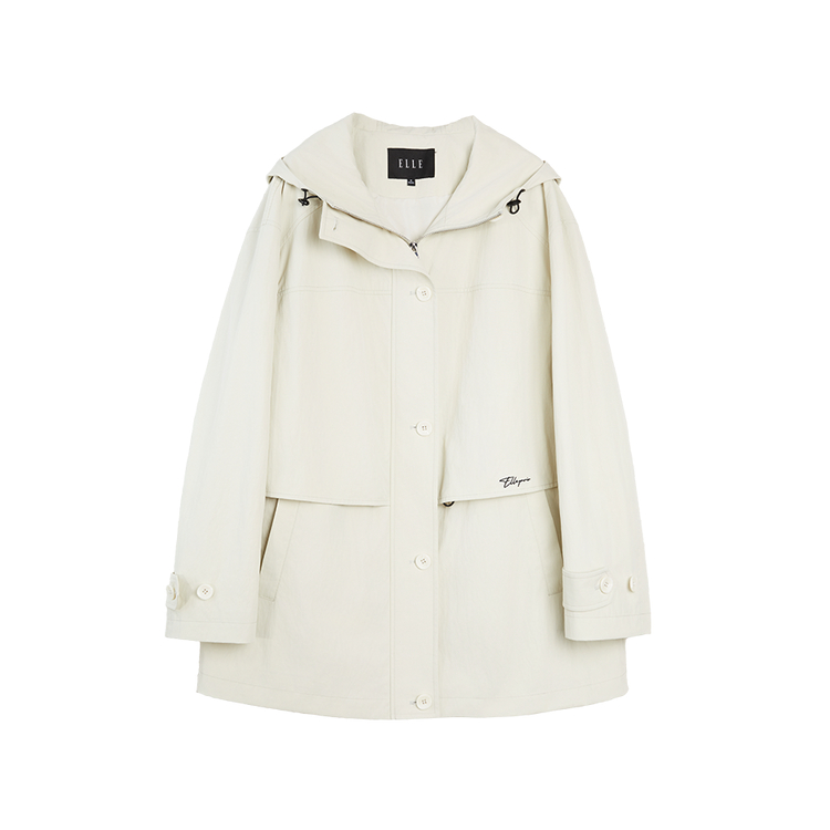 

ELLE Тренч для женщин, серо-зеленый, с капюшоном, умеренный