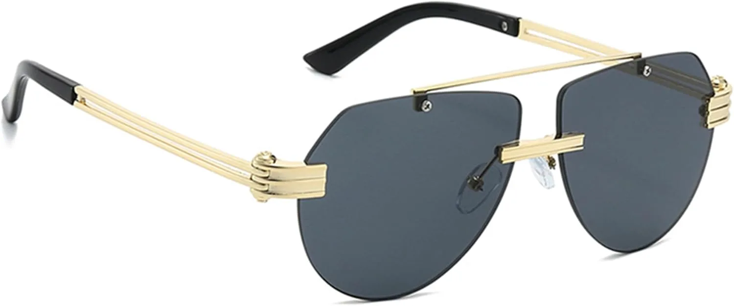 

Женские солнцезащитные очки Bullabulling Fashion Pilot в стиле ретро, ​​квадратные, с двойной перемычкой, в стиле 70-х и 90-х, с защитой от УФ-излучения, Gold Gray