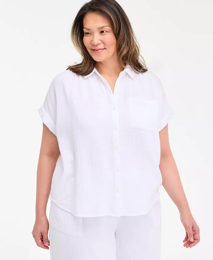 

Плюс сайз рубашка с коротким рукавом на пуговицах Style & Co, белый