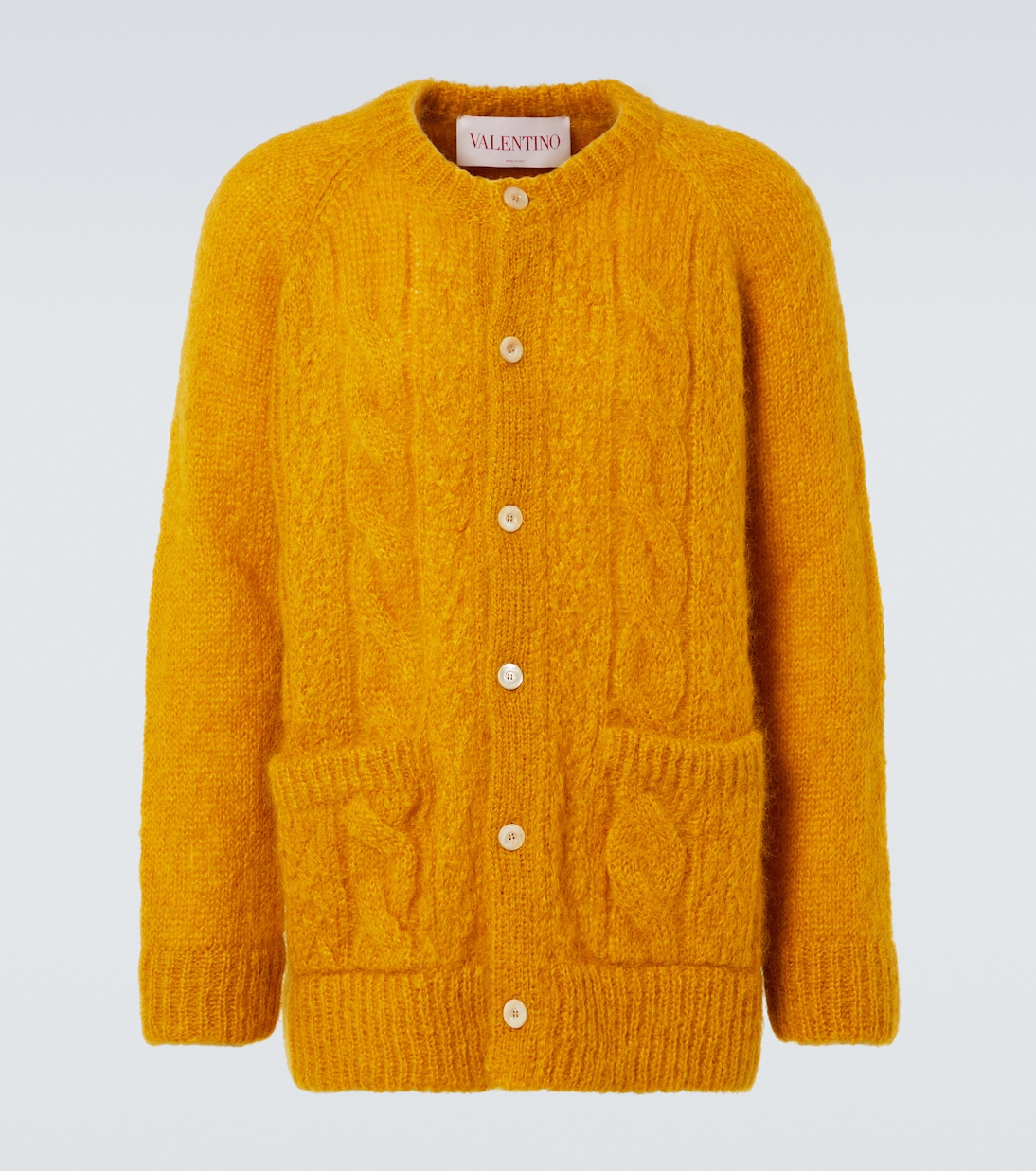 

Кардиган из смеси мохера и кос, связанный косами Valentino, Ocra