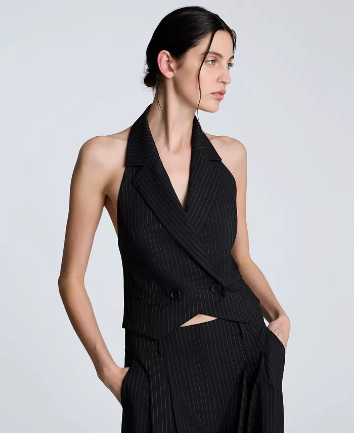 

Женский блейзер в тонкую полоску с острыми лацканами Kenneth Cole, черный