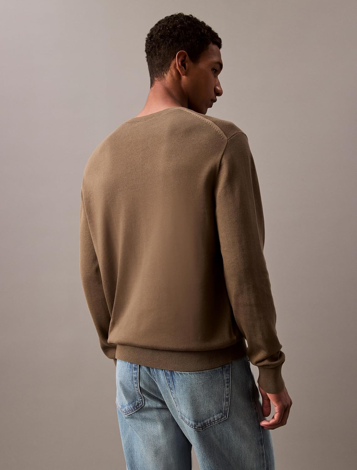 Мужской свитер Calvin Klein из смеси хлопка, объемный, с круглым вырезом, в рубчик, Tarmac — фото 2
