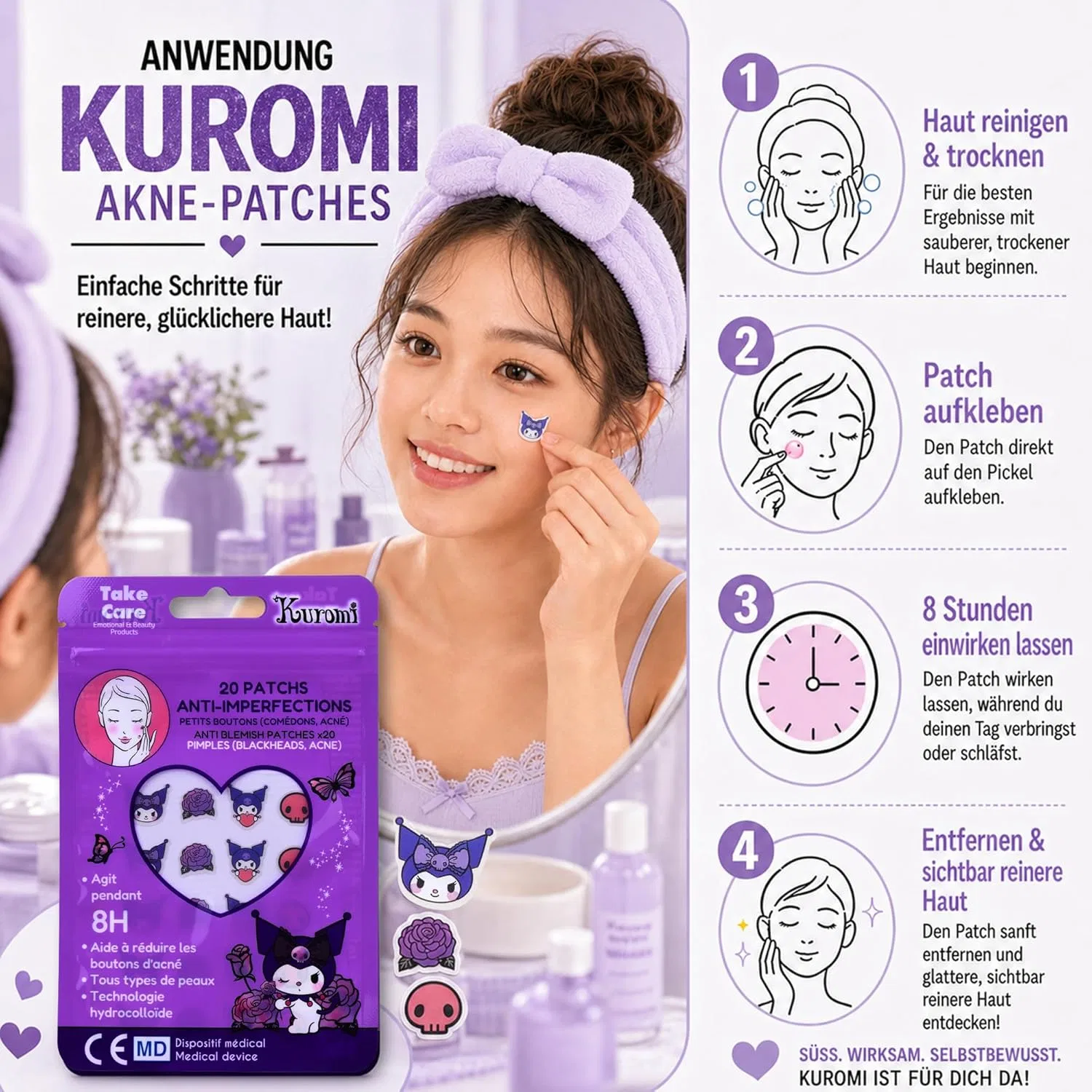Гидроколлоидные патчи от прыщей «Kuromi» в форме звезд, 60 шт. Mevsim Store, Kuromi 60Pcs — фото 2