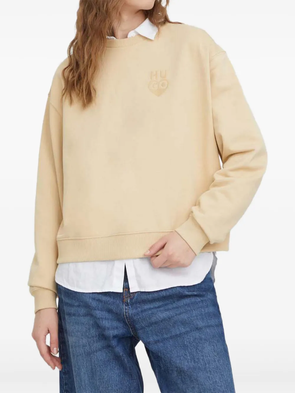 

Свитшот с вышитым логотипом Hugo, светло-бежевый