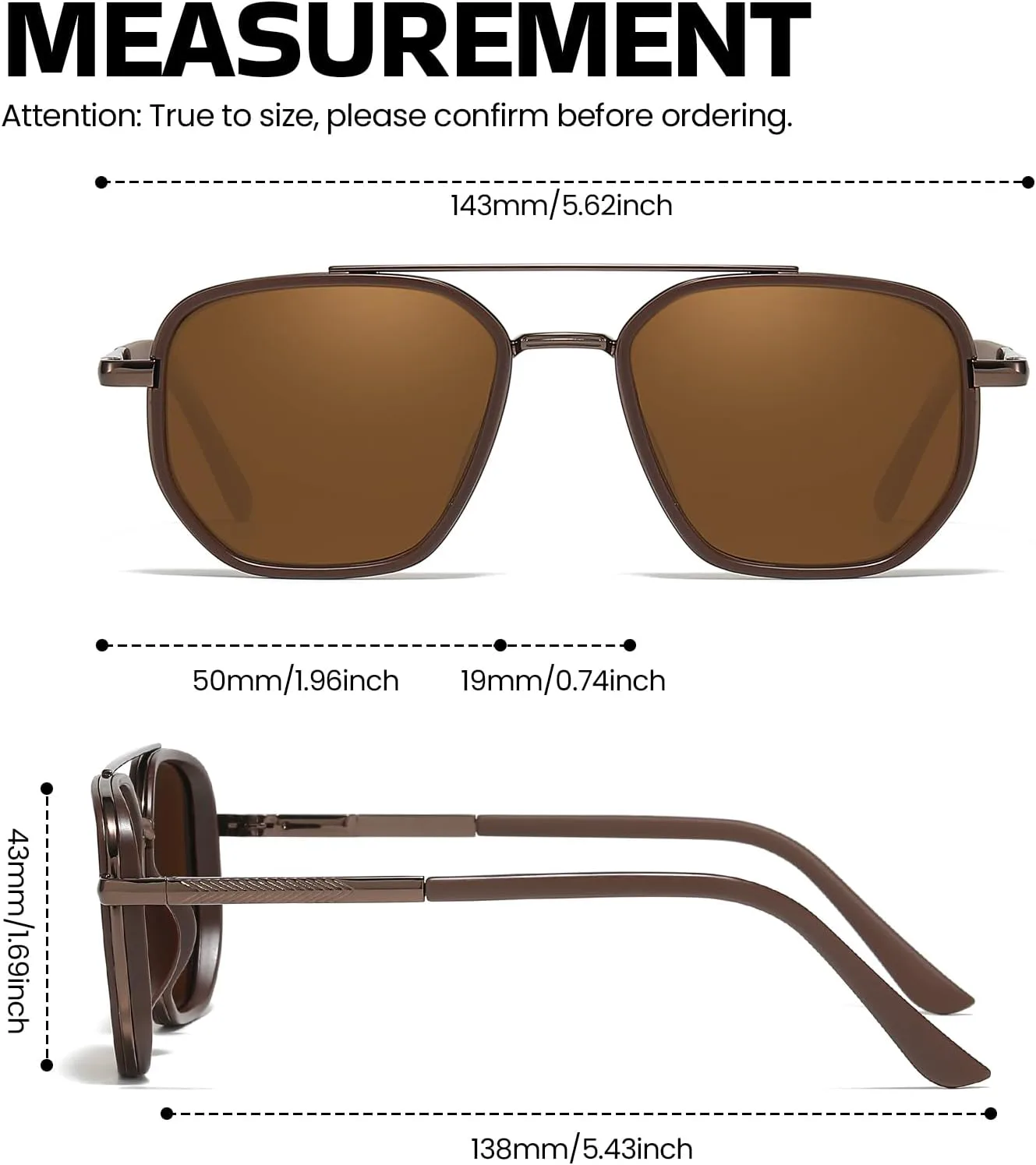 

SODQW 2 шт. Солнцезащитные очки-авиаторы квадратной оправы, не спутывающиеся, для женщин, для вождения и путешествий, защита от УФ-излучения, A01- Brown/Brown-2 Pack