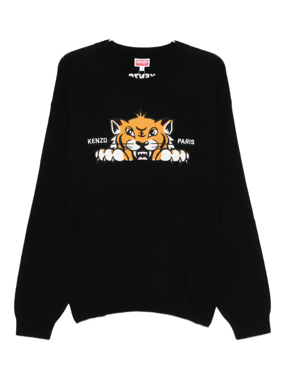 

Свитер с круглым вырезом и вышитым тигром KENZO, черный