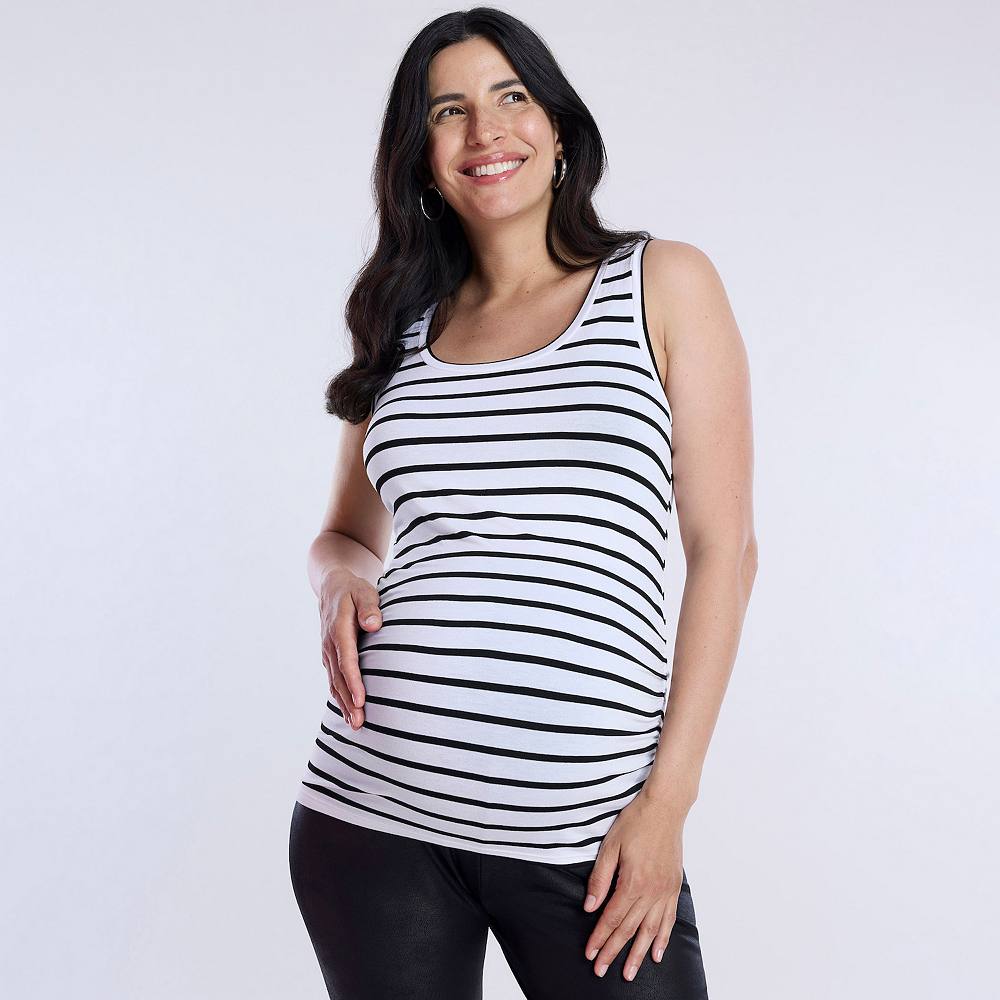 

Майка Maternity Motherhood с рюшами по бокам, цвет White Black Stripe