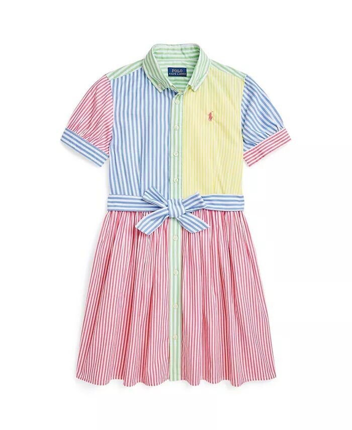 

Платье-рубашка из хлопка в полоску для больших девочек Polo Ralph Lauren, мультиколор