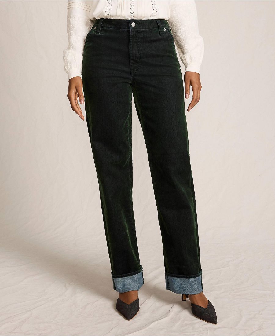 

Женские джинсы из бархатистой ткани, средней посадки, свободного кроя, прямого кроя, с подворотами Lands' End, Balsam green