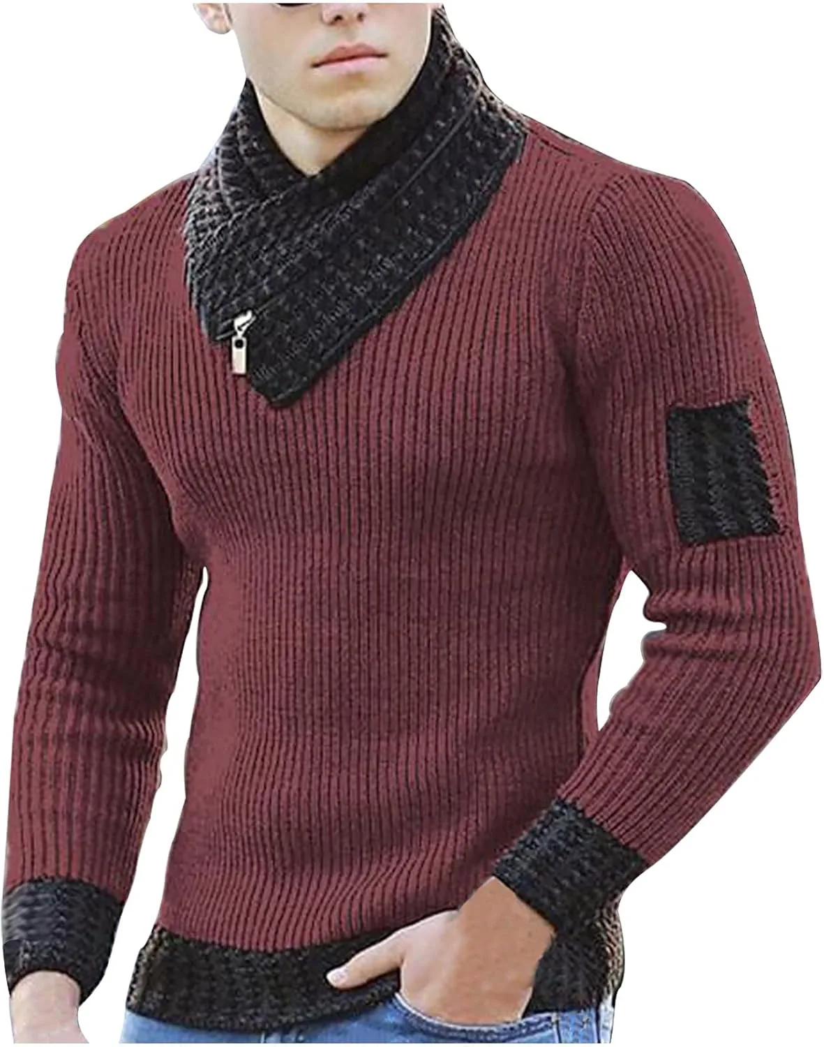 

Tuduoms свитер с воротником-шарфом, вязаный, с длинным рукавом, slim fit