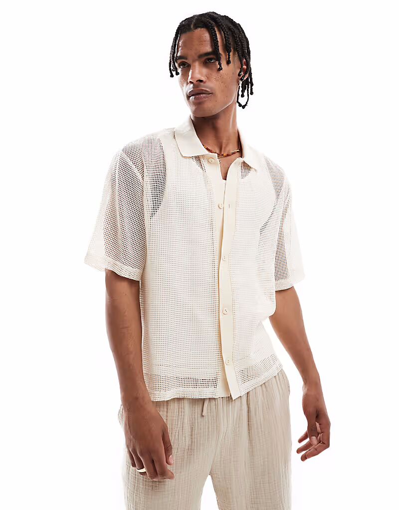 

Вязаная крючком рубашка Pull&Bear цвета экрю