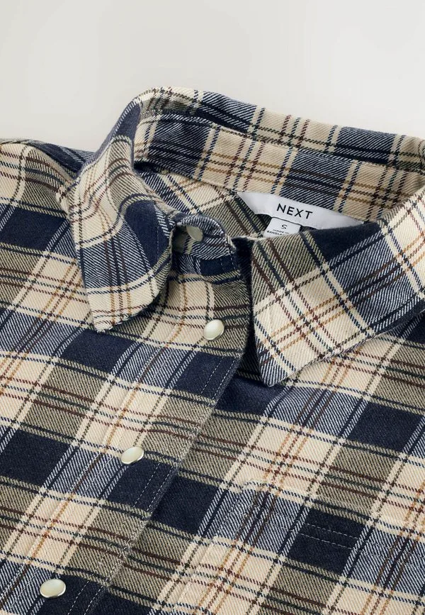 Блузка прямого кроя с длинными рукавами и пуговицами Next, Neutral Navy Check — фото 3