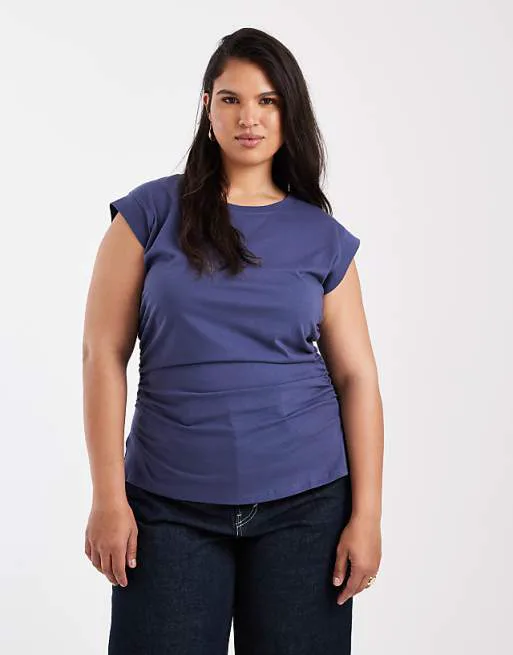 

Темно-синяя майка с острыми плечами и корсетом ASOS DESIGN Curve