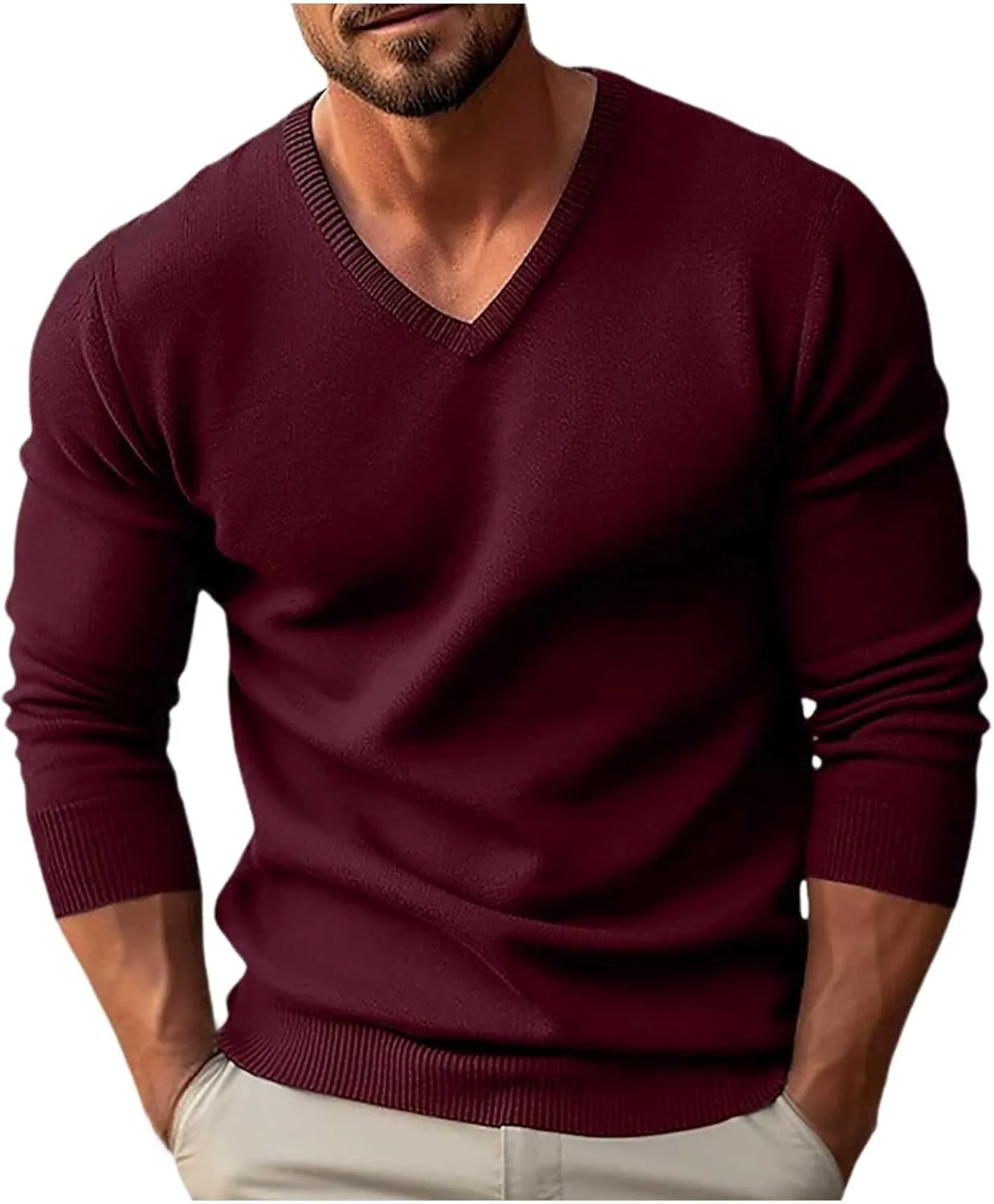

Мужской свитер с V-образным вырезом, ребристый, легкий, для бизнес-кэжуал