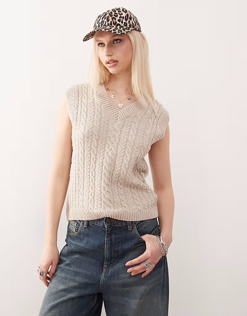 

Топ-майка Reclaimed Vintage Cable Knit в цвете Oatmeal