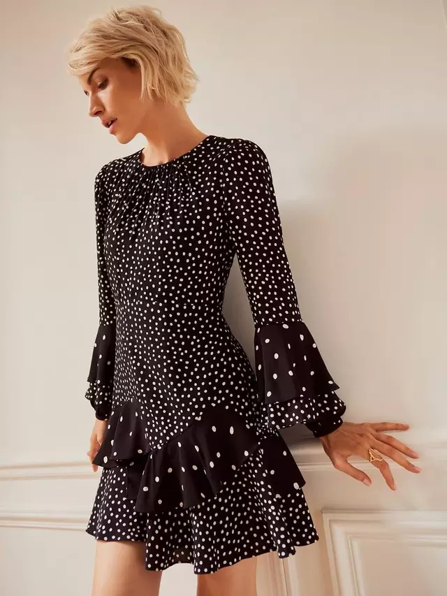 

Платье Mint Velvet Polka Dot Ruffle Mini, цвет black/white