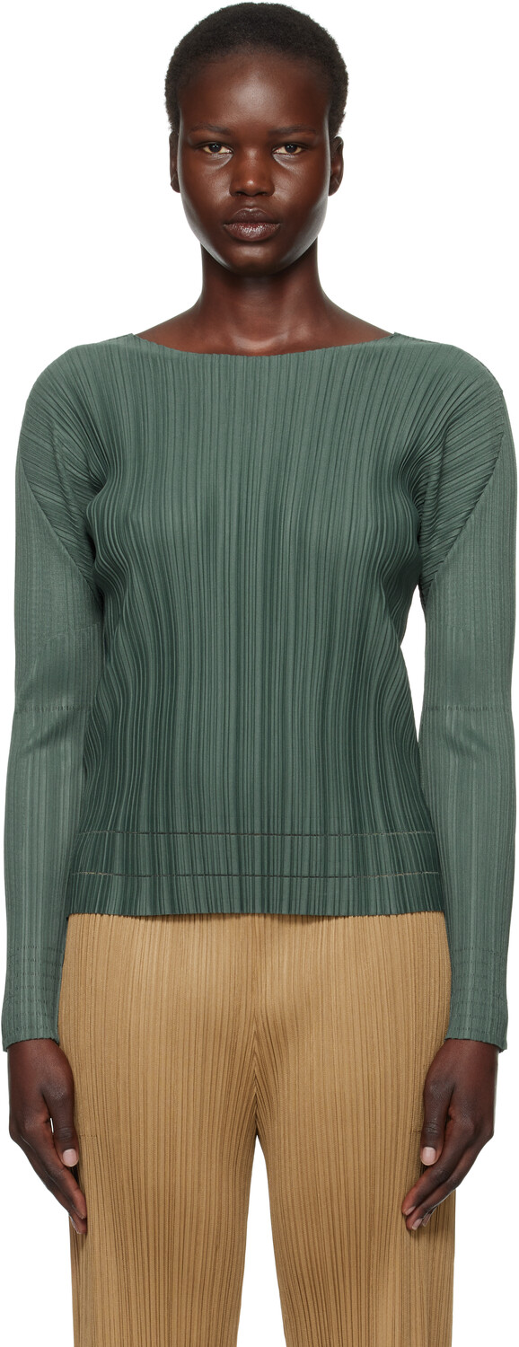 

Зеленый мягкий плиссированный топ PLEATS PLEASE ISSEY MIYAKE, Steel green