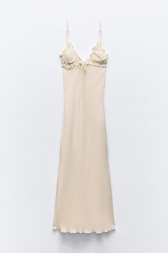 

Платье Zara Printed Satin, желтовато-белый