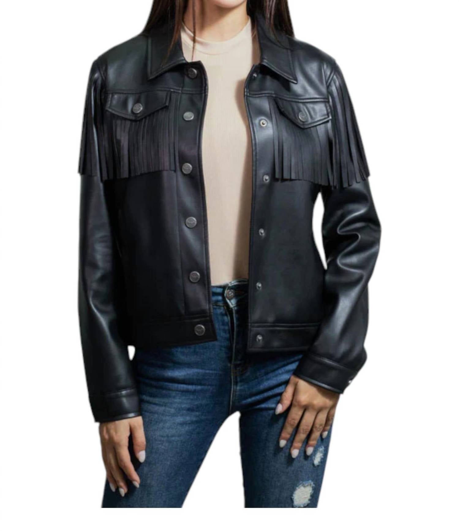 

Куртка Trucker из искусственной кожи с бахромой черного цвета Wrangler