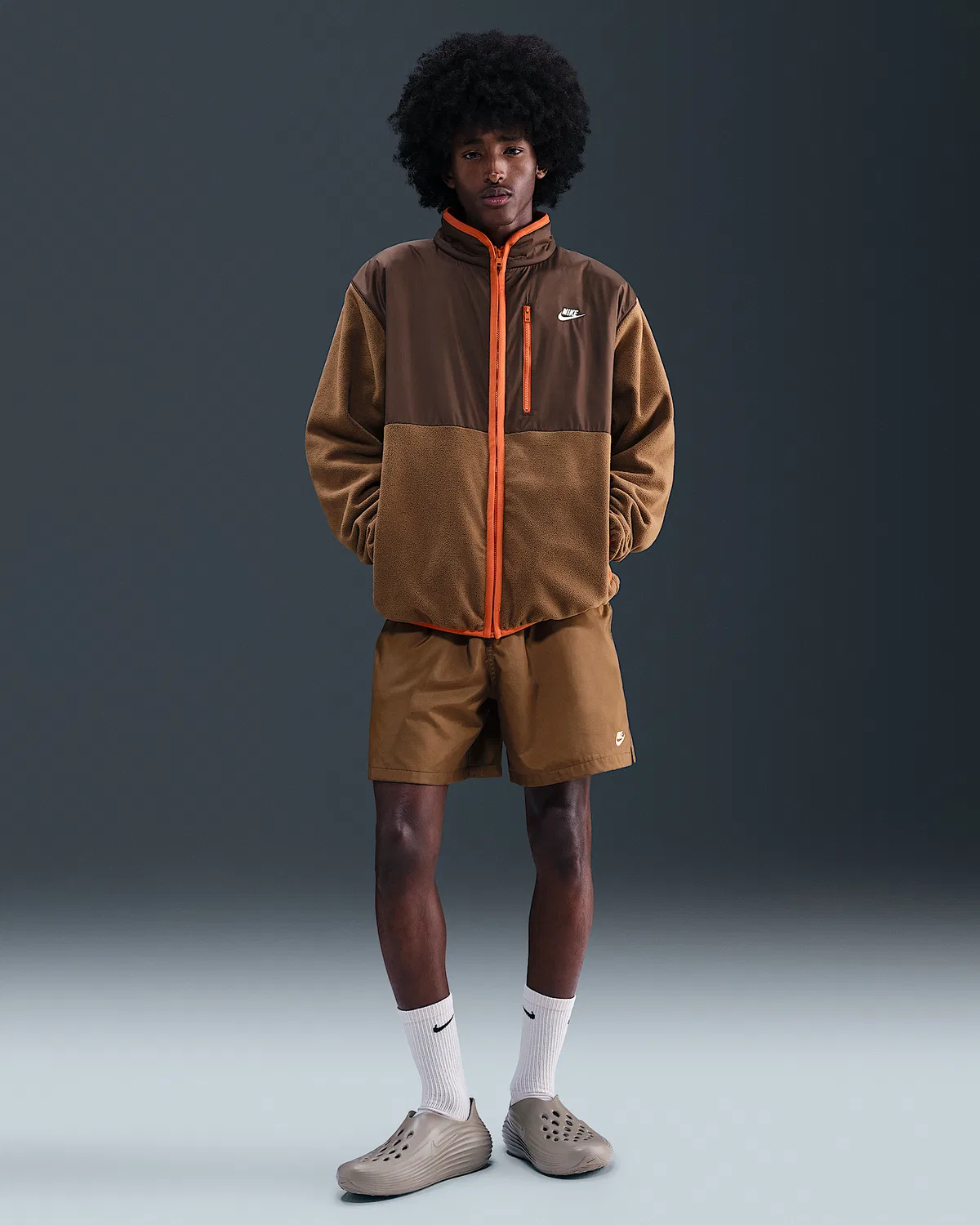 Мужская зимняя куртка на молнии Nike Sportswear Club, Mosswood Brown/Baroque Brown/White — фото 4