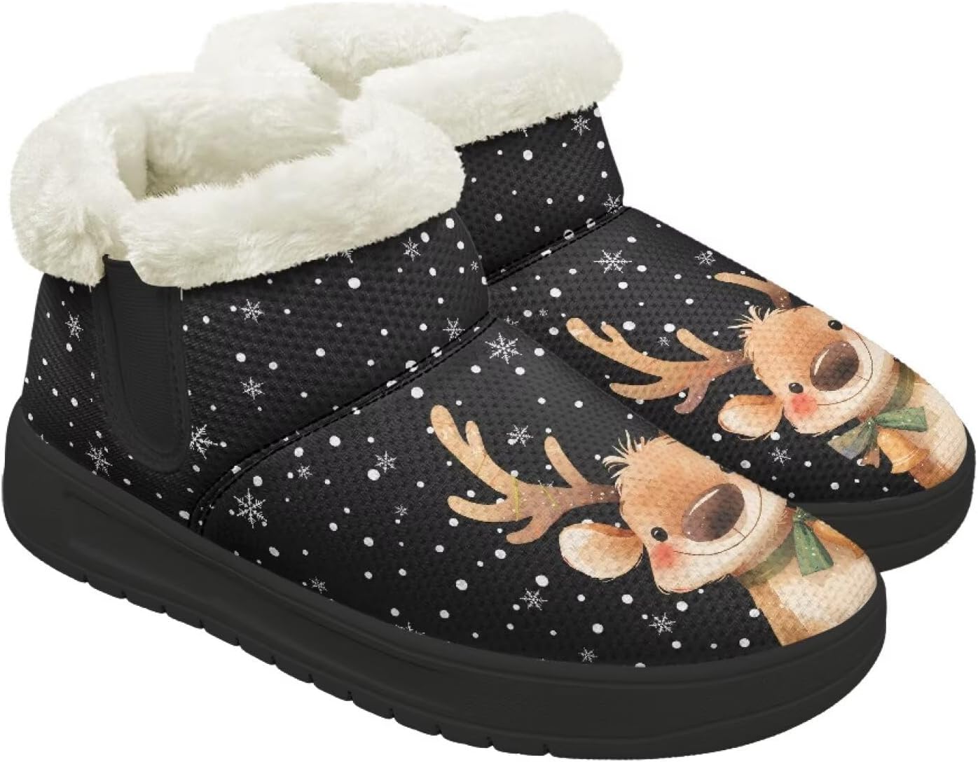 

Зимние ботинки для женщин и мужчин, минималистичные, теплые с мехом, с широким носком, на щиколотку, с легким надеванием, для прогулок и бега Chririnla, Cartoon Elk