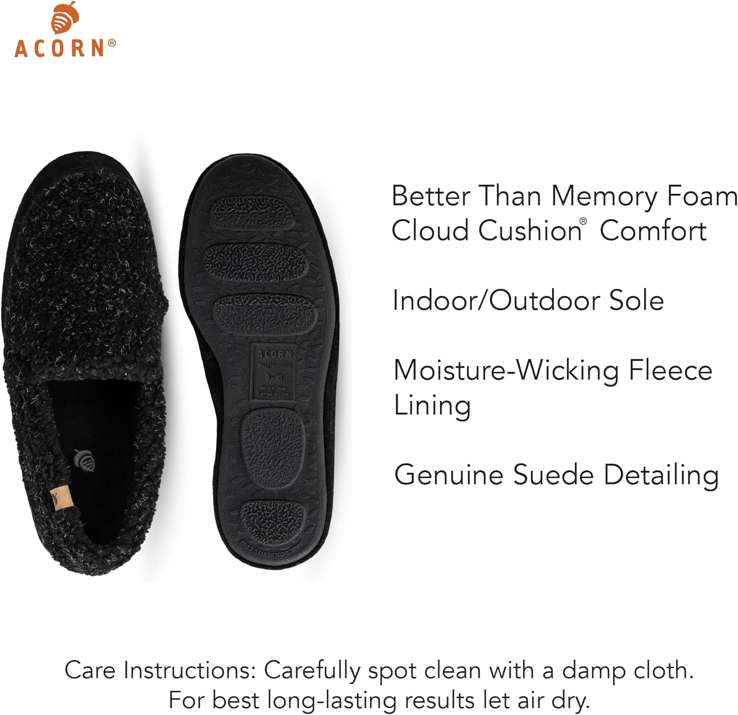 Мужские мокасины Acorn с стелькой из пены с эффектом памяти, замшевыми боковыми вставками и резиновой подошвой, черный — фото 2