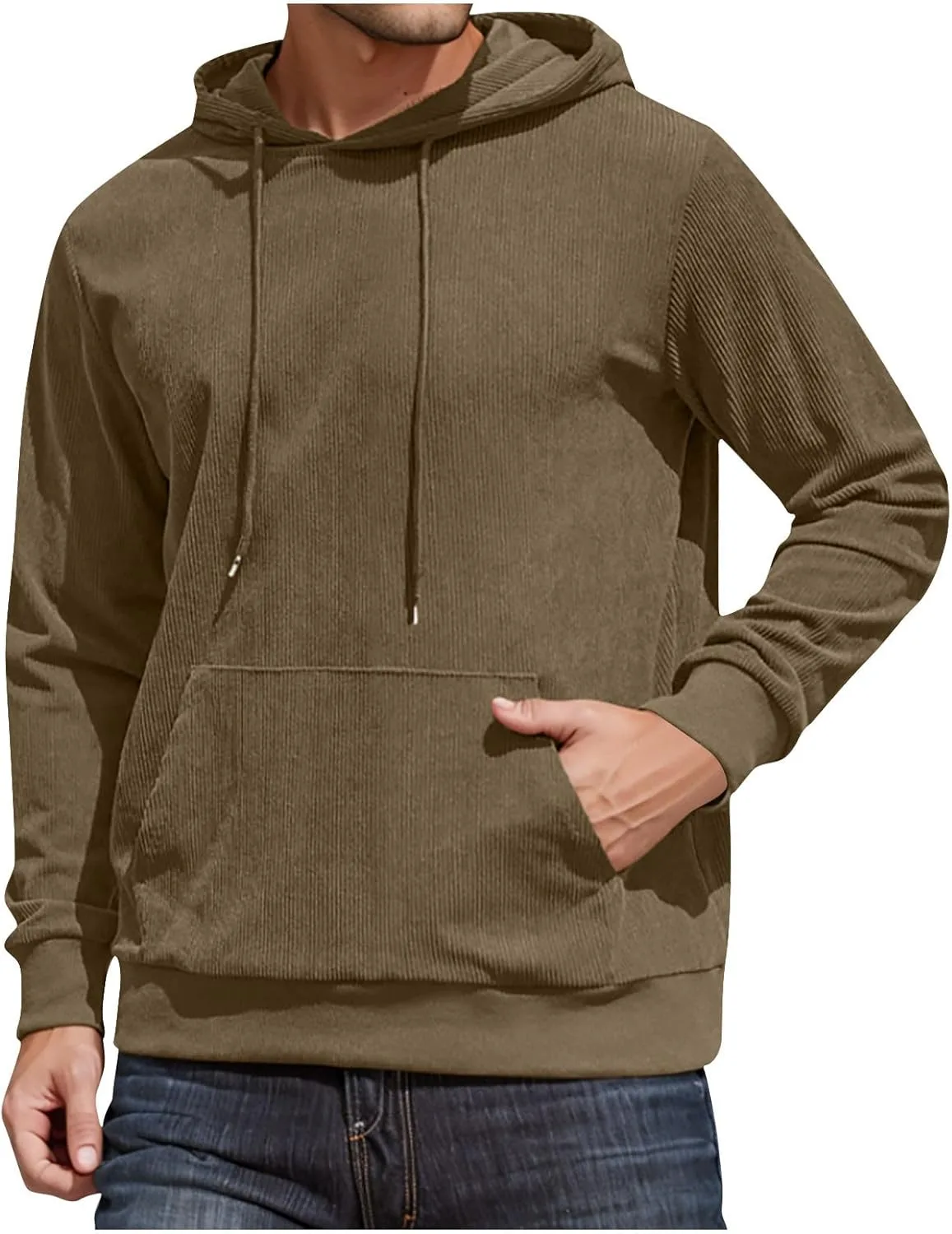 

Толстовка с капюшоном из вельвета для мужчин, с длинным рукавом и кулиской