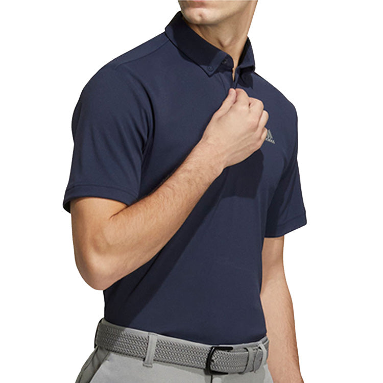 Футболка Men's adidas Solid Color Logo Printing Casual Short Sleeve Navy Blue Polo Shirt H64608 — фото 4