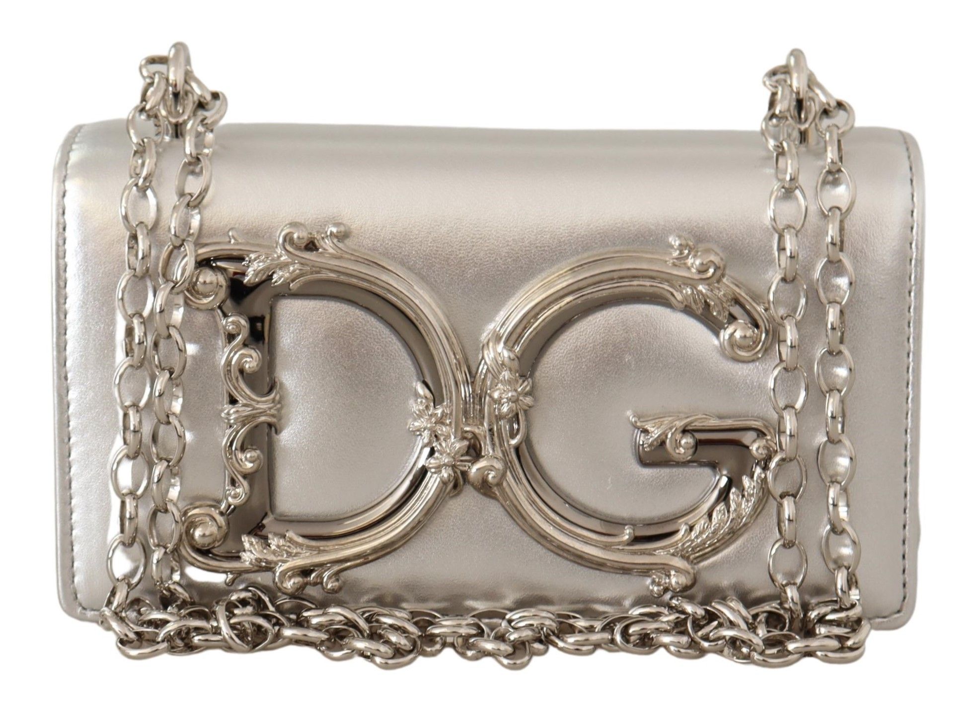 

Элегантная серебристая кожаная сумка через плечо Dolce & Gabbana