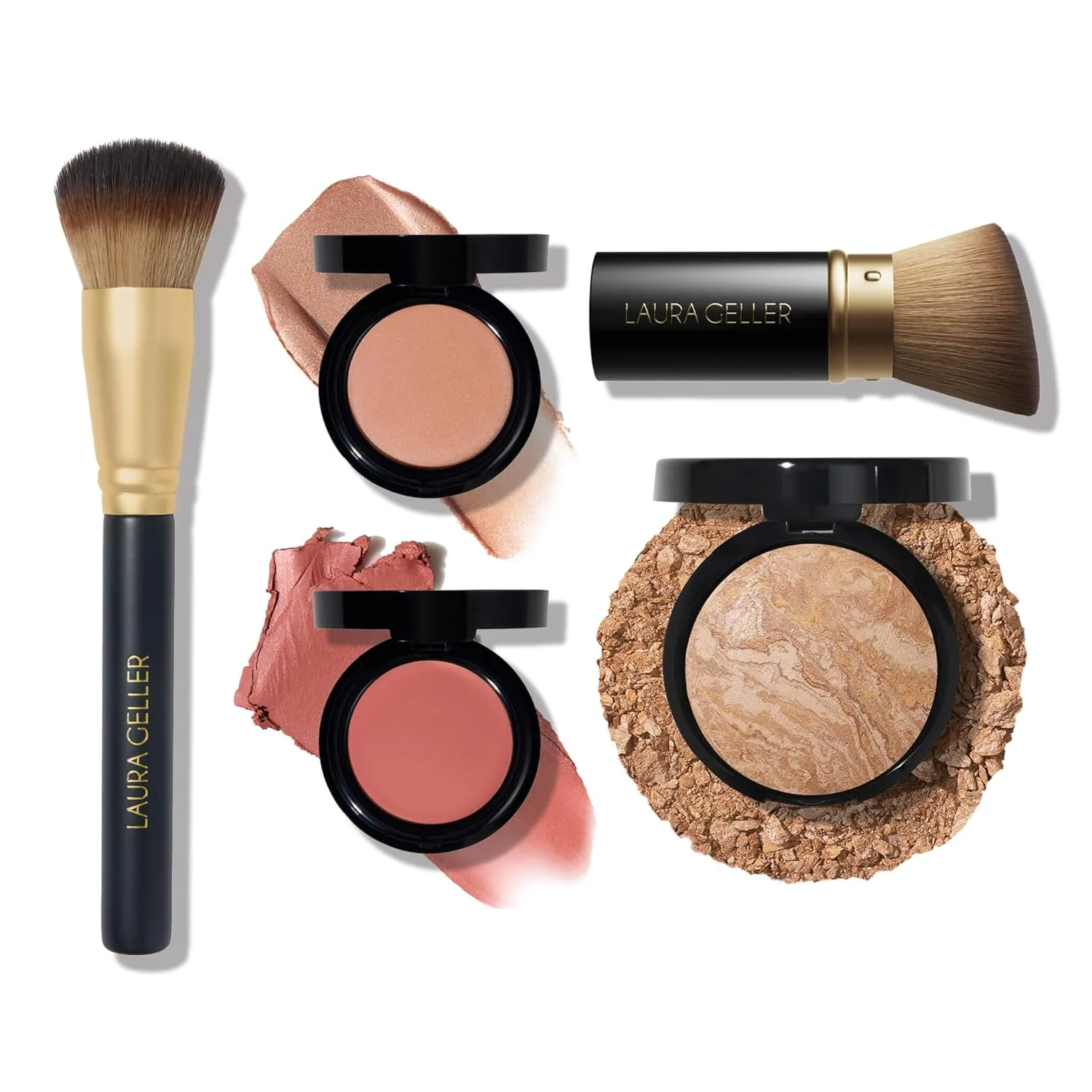 LAURA GELLER The Wonder Balm Heroes Kit (5 предметов) - увлажняющий бальзам для лица + выдвижная угловая кисть kabuki + кисть wonder + тональная основа baked balance-n-brighten, medium, beige
