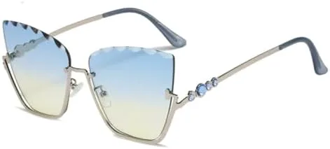 

Солнцезащитные очки «кошачий глаз» без оправы, модель 2026 года, модные солнцезащитные очки в стиле «кошачий глаз» с металлической полуободковой оправой MTZJH, Blue