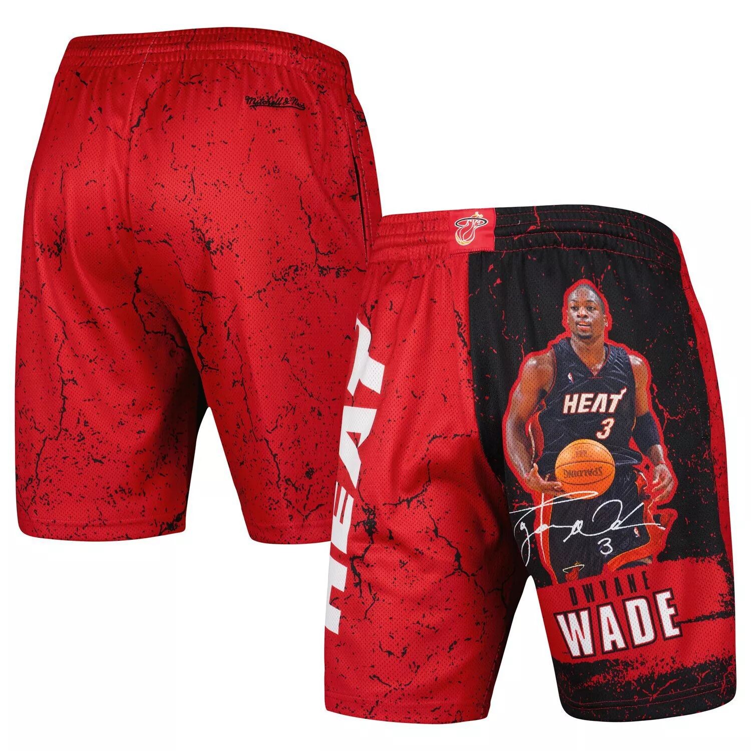 

Мужские шорты Mitchell & Ness Dwyane Wade Black Miami Heat из твердой древесины Classics Player Burst