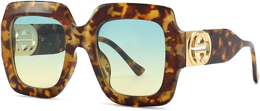 

Солнцезащитные очки в стиле ретро Polygon для женщин, градиентные очки с защитой от УФ-излучения UV400, солнцезащитные очки для мужчин с заклепками DSXLY, Leopard Tea Gradient