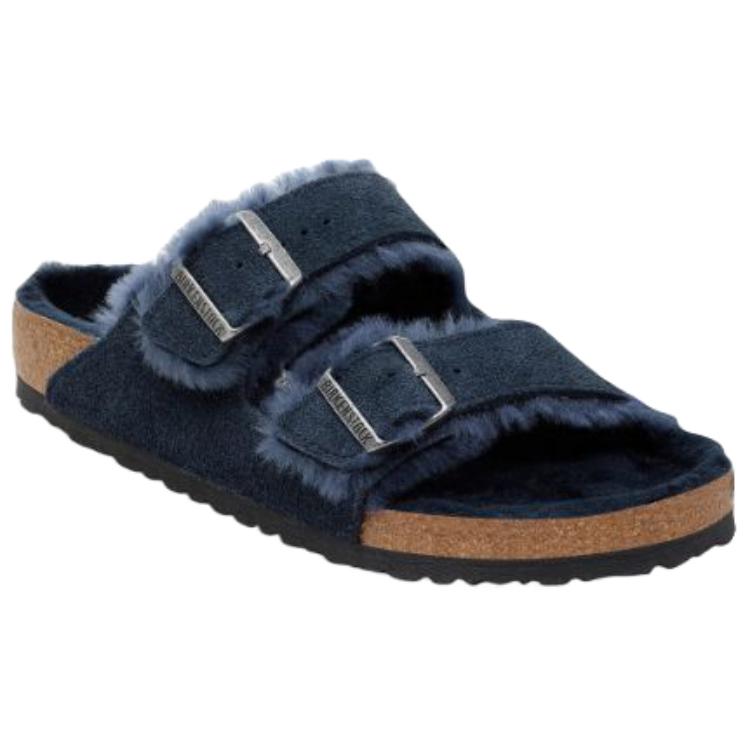 Birkenstock Arizona Shearling Shoes Unisex Marine Blue Regular Loose Fit — фото 3