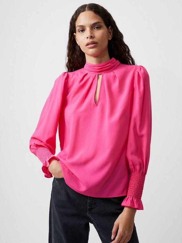 

Легкий топ из крепа с высоким воротом и длинным рукавом French Connection, цвет Luminous Pink